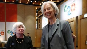 Maechtige Frauen US-Notenbankchefin Yellen  mit IWF-Chefin Christine Lagarde in Sydney