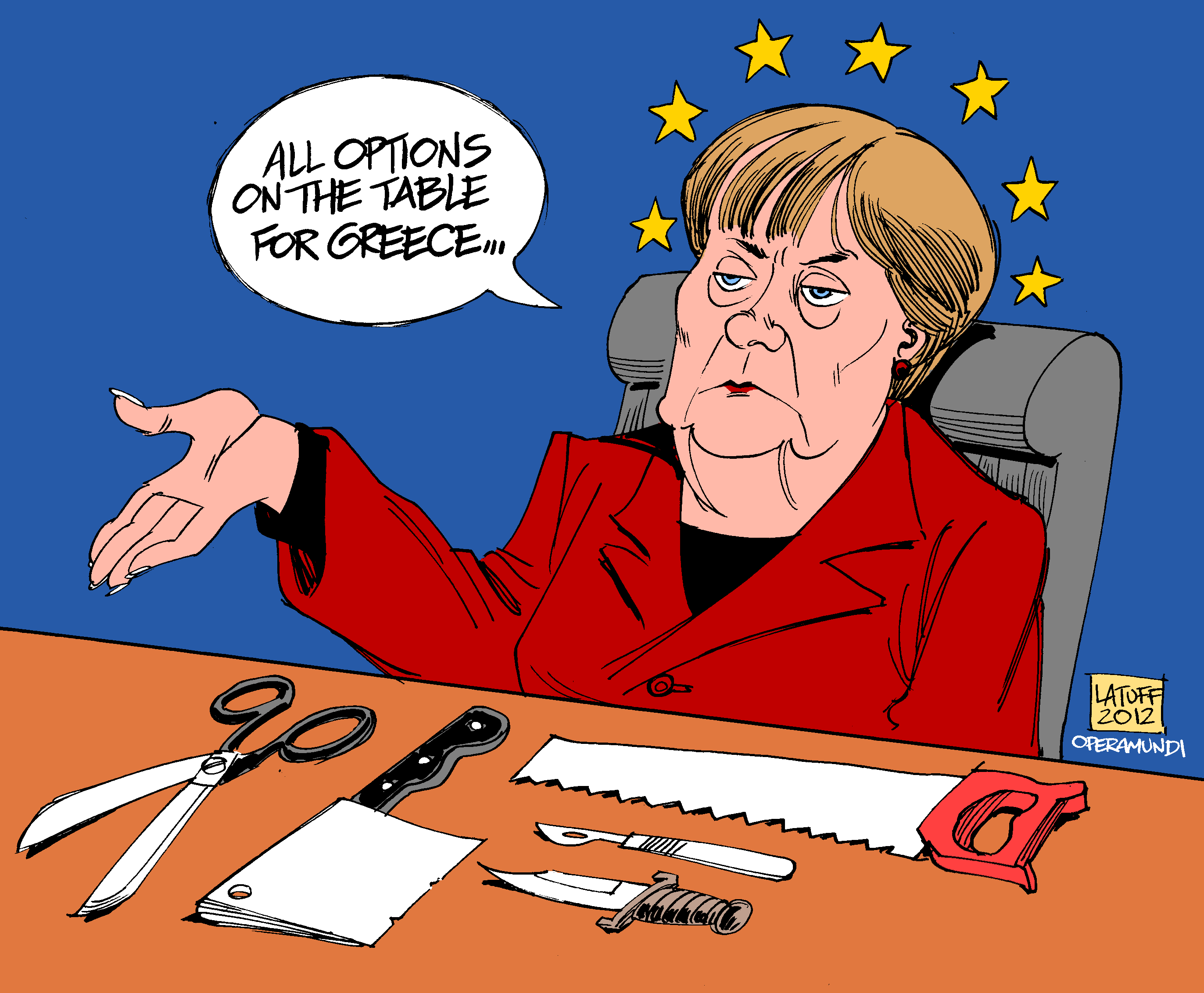Merkel and Grrece, cartoon